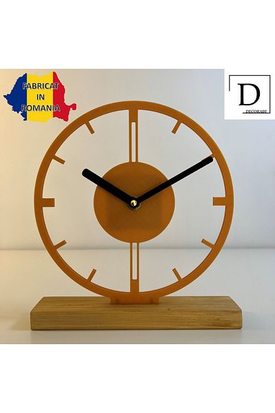 OEM Decorative clock "Moment" with natural wooden base, 21.5 cm, gold, 3D printed