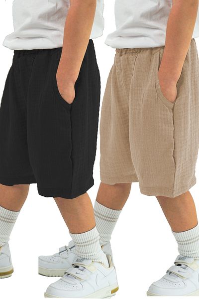 Catz Kids Pack of 2 Double Muslin Soho Shorts (Mink and Black)