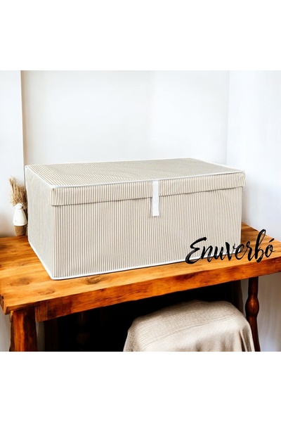 Enuverbi 3 Adet Megaplus En Büyük Boy (70x40x30 Cm) Kapaklı Yastık Yorgan Saklama Kutusu Giysi Hurcu - Bej