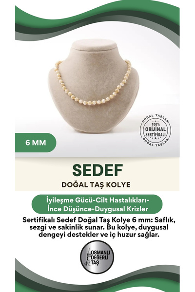 OSMANLI DEĞERLİ TAŞ Sertifikalı Sedef Doğaltaş Kolye 6 Mm, M590