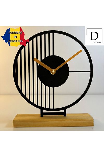 OEM Decorative clock "Ritm Abstract" with natural wooden base, 22.5 cm, black, 3D printed