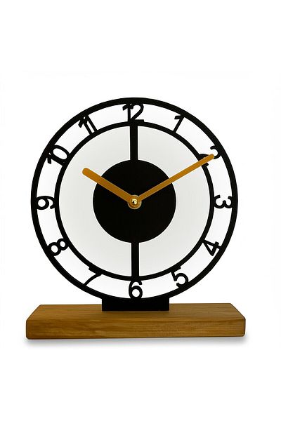 OEM Decorative clock "Classic Reimagined" with natural wood base, 22.5 cm, black, 3D printed