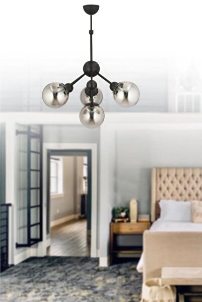 İstanbul Avize Larin 4'lü Siyah Füme Glop Camlı Avize