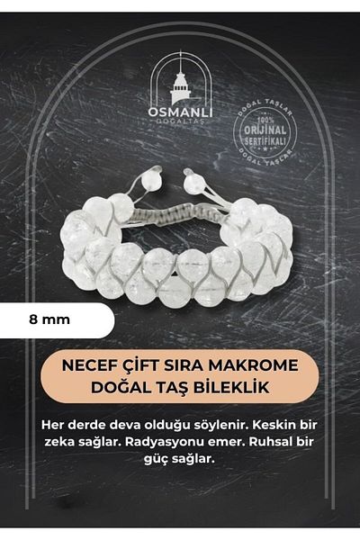 OSMANLI DOĞAL TAŞ Necef 8mm Double Row Macrame Natural Stone Bracelet