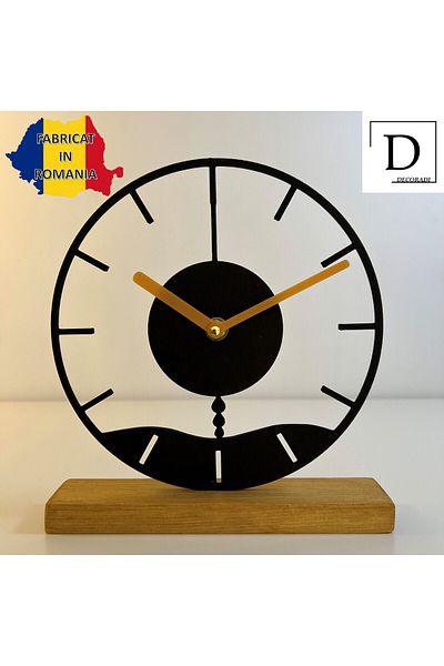OEM Decorative clock "Echoes of Time" with natural wooden base, 21.5 cm, black, 3D printed