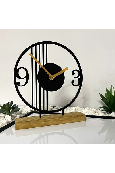OEM Decorative clock "Armonie Timeless" with natural wood base, 23 cm, black, 3D printed