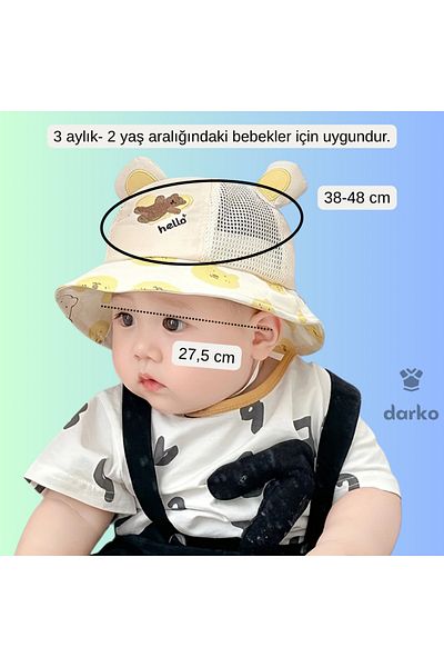 darko Teddy Bear Funny Baby Hat Summer Children's Cute Sun Hat with Teddy Bear Beige 3-24 Months Children's Hat