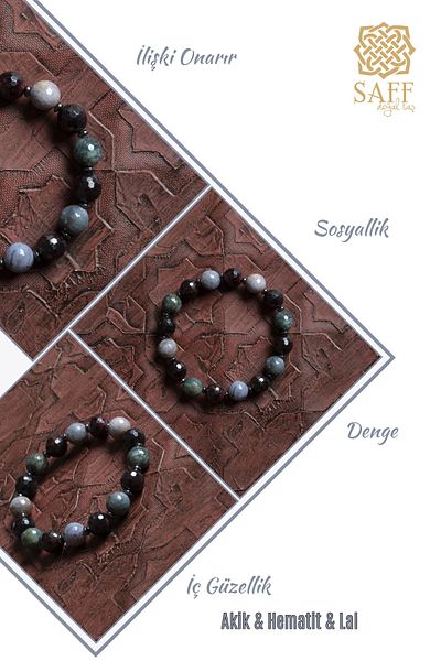 Saff Doğal Taş Certified Natural Agate, Hematite and Garnet Bracelet – Saff Natural Stone