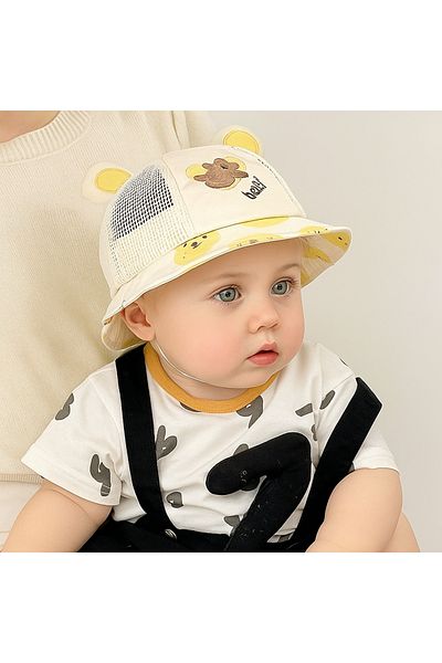 darko Teddy Bear Funny Baby Hat Summer Children's Cute Sun Hat with Teddy Bear Beige 3-24 Months Children's Hat