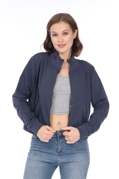 Tight Lady Hanorac pentru femei, 100% bumbac, antracit, afumat, fără șarg, cu 3 fire, cu textura moale, cu fermoar, cu guler vertical