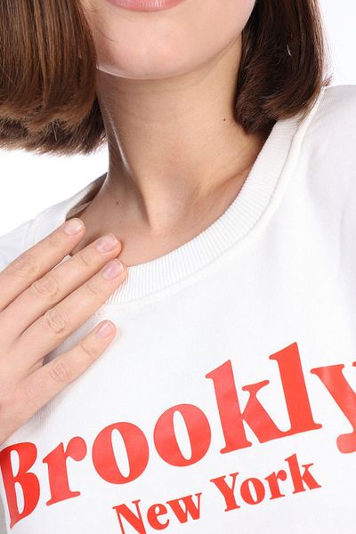 Tight Lady Women's 100% Cotton Printed Ecru Ultra Quality Diagonal Without Raising 3 Thread Crew Neck Basic Sweatshirt
