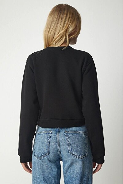 Tight Lady 100% памучен черен ултракачествен диагонален нерейсъниран суитшърт с 3 нишки и кръгло деколте