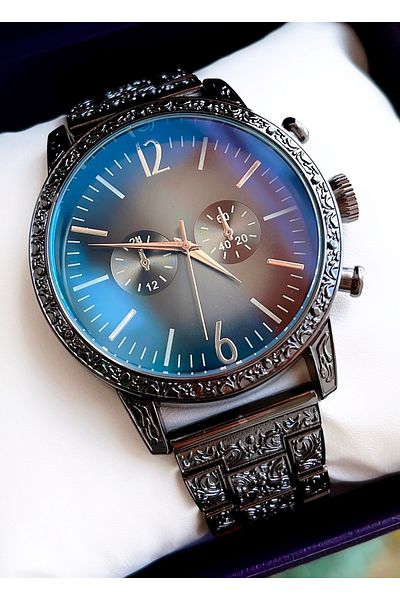 Weluxa Motif Detailed Smoked Color Antique Case Cord Men's Wrist Watch