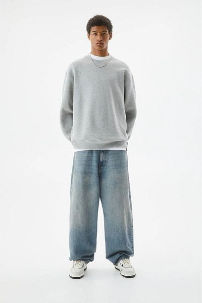 Tight Lady X Serüven Men's 3 thread High Quality 100% Cotton Gray Melange Crew Neck Long Sleeve Basic Sweatshirt