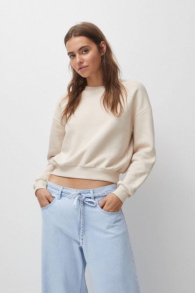 Tight Lady 100% bumbac pentru femei, bej, hanorac cu mânecă lungă, cu decolteu crop, de bază