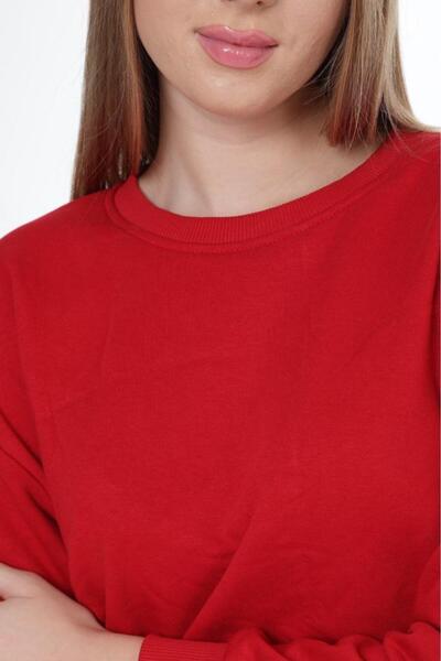Tight Lady Women's 100% Cotton Red Ultra Quality Diagonal No Riser 3 thread Crew Neck Basic Sweatshirt