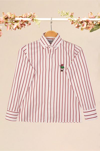 Piola Club Children's Shirt - Striped and Collar Buttons (Red)