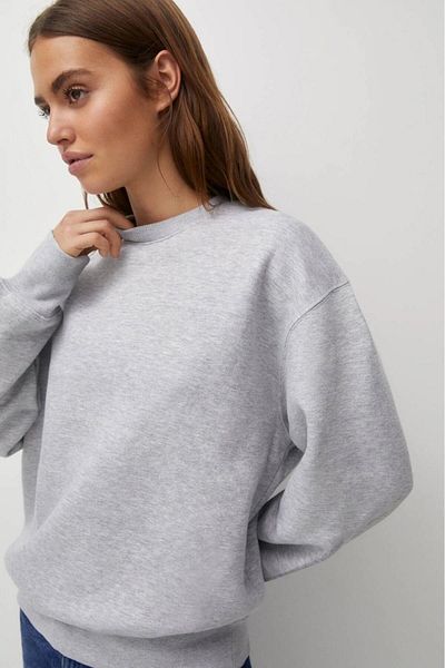Tight Lady 100% bumbac pentru femei, gri Melange, cu 3 fire, de bază, supradimensionat, cu gâtul turn, cu mânecă lungă, de înaltă calitate