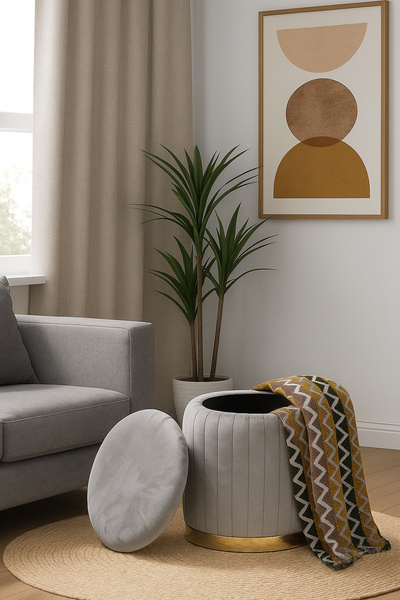 Zem Long Line Sandıklı Puf , Gri Gold