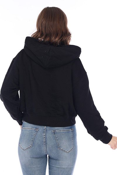 Tight Lady Premium Quality 100% Cotton 3 thread Women's Black Hooded Kangaroo Pocket Lace Up Short Crop sweatshirt