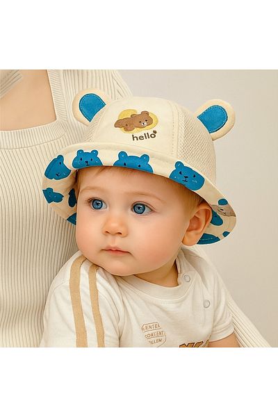 darko Teddy Bear Funny Baby Hat Summer Children's Cute Sun Hat with Teddy Bear Beige 3-24 Months Children's Hat