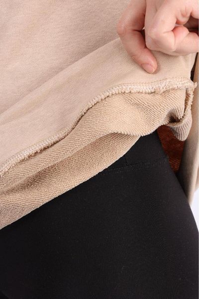 Tight Lady 100% Cotton Women's Soft Textured Beige Basic 3 thread oversize hooded sweatshirt