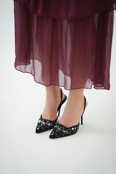 Parponi Mora Stone Satin Evening Dress Shoes Black