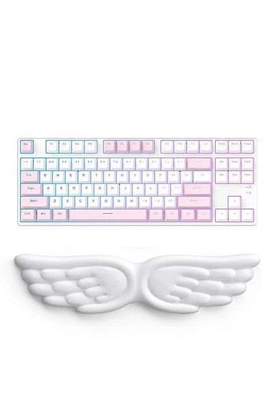GoLite Suport pentru încheietura mâinii pentru tastatură albă în formă de aripă, confortabil, ergonomic, spumă cu memorie, bază anti-alunecare, pernă pentru încheietura mâinii