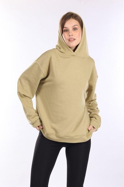 Tight Lady 100% bumbac pentru femei, cu textura moale, kaki deschis, fără șarzi Basic, cu 3 fire, hanorac supradimensionat cu glugă