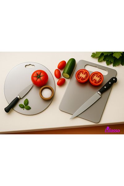 Lilasso Stainless Steel 2-Piece Kitchen Cutting-Board - Round and Rectangular (Antibacterial)