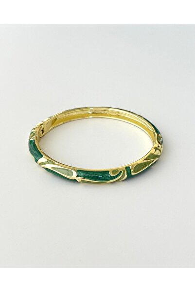 eyla collection Yeşil Mineli Çelik Kelepçe Bileklik