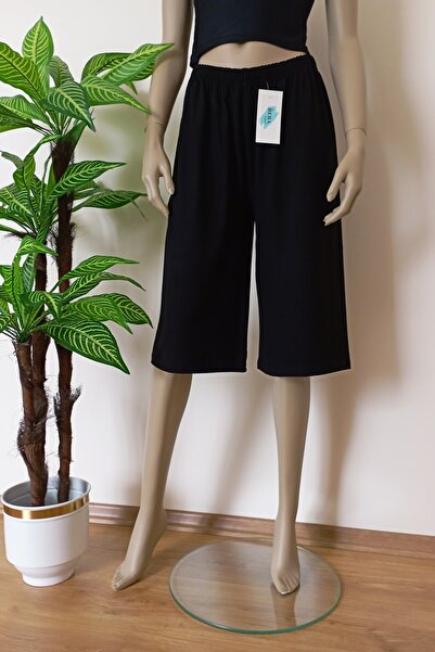 VİP BERA TEKSTİL Unisex Siyah 1. Kalite Likralı Penye Bol Paça Bermuda