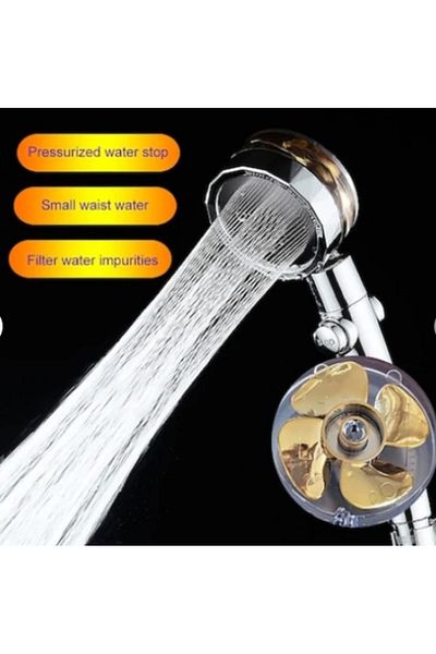 OEM Shower Head with Propeller and Turbo Jet Vortex, ON/OFF Button, 360° Rotating Head, Chrome-Gold