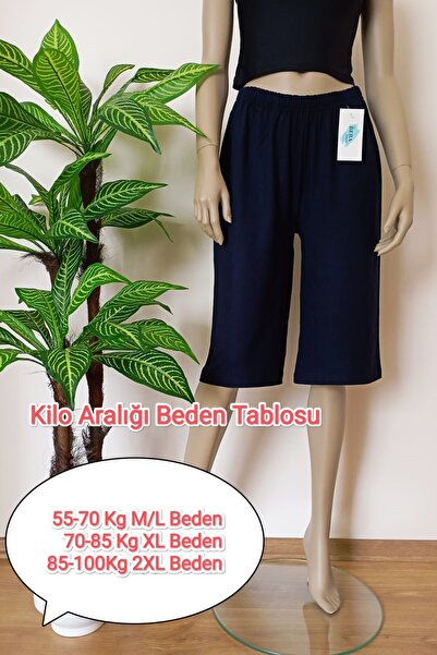 VİP BERA TEKSTİL Basic Lacivert Düz Renk Diz Altı Pamuklu Penye Bermuda