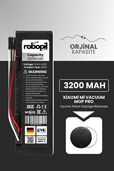 ROBOPİL Xiaomi Mi Vacuum Mop Pro Pil Batarya [Orjinal Kapasite] 3200mah Robot Süpürge Bataryası Değişimi