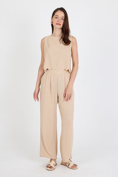 Eco Sense Women's Crown Leaf Edge, Back Tie Detail, Sleeveless Blouse Pants Bottom-Top Set