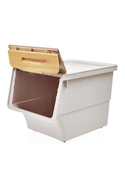 Geseus Motek Bamboo Potato Holder Onion Holder Wheeled Multi-Purpose Organizer 1X12Liter-With Bamboo Lid