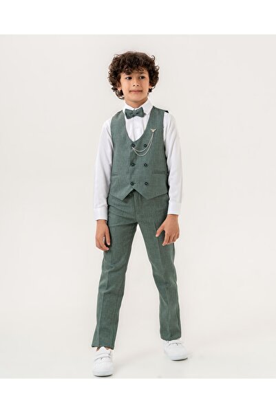 Atlas Kids Erkek Çocuk Smokin Takım Elbise – Pantolonlu Yelekli Papyonlu Göml...
