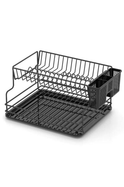 Geseus Home İki Katlı Tabaklık Bulaşıklık Krom Siyah KB005s