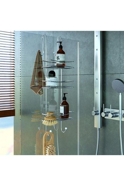 Geseus 3 Tier Hanging Bathroom Shower Cabin Shower Shelf Chrome Bkk066