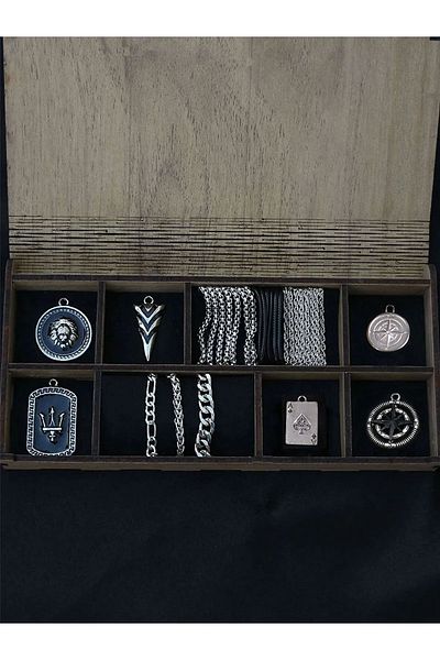 Dukkanka 12 Piece Necklace, Bracelet and Antique Silver Adjustable Men's Jewelry Set with Special Gift Box