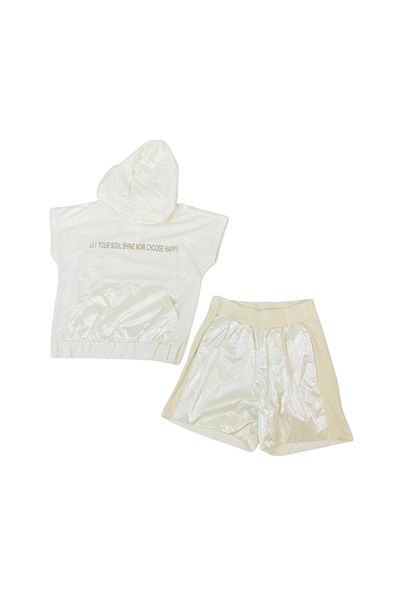 nk kids Girl's Double Suit Mink Hooded Sweat - Shirt Shiny Shorts