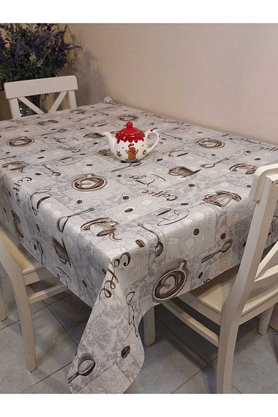 Başak Ev Tekstili Pânză de ulei din PVC din fibră - Față de masă detașabilă cu model