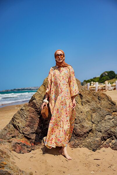 LOCCO Women's Mixed Flower Pattern Dress Yellow