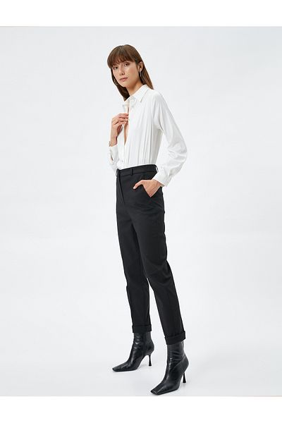 Koton Fabric Cigarette Trousers Normal Waist Pocket Zippered