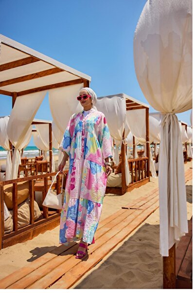 LOCCO Rochie de damă cu model de frunze albă