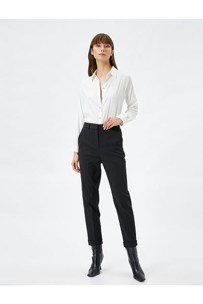 Koton Fabric Cigarette Trousers Normal Waist Pocket Zippered