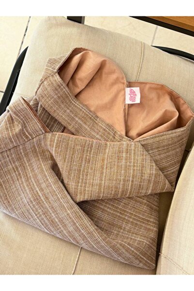 girlsybags Καφέ λινό τσάντα tote υφασμάτινη τσάντα tote καφέ 30x40 εκ. Τσάντα αγορών Τσάντα παραλίας υφασμάτινη τσάντα με επένδυση