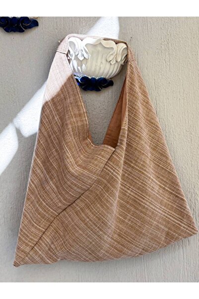 girlsybags Καφέ λινό τσάντα tote υφασμάτινη τσάντα tote καφέ 30x40 εκ. Τσάντα αγορών Τσάντα παραλίας υφασμάτινη τσάντα με επένδυση