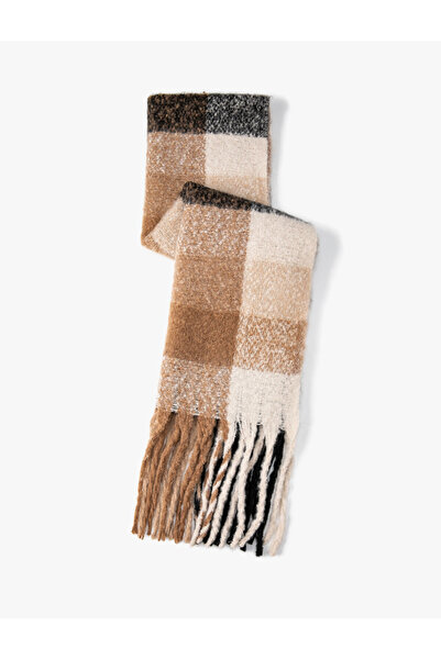 Koton Eșarfă lungă în carouri cu ciucuri Textură moale